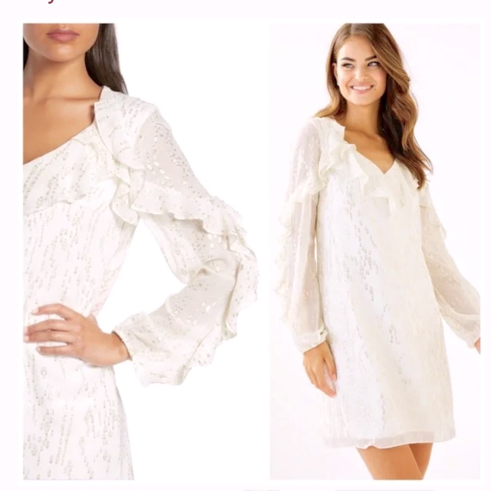 NWT Lilly Pulitzer womens Belle Silk Dress Coconut FishClip Chiffon size 12